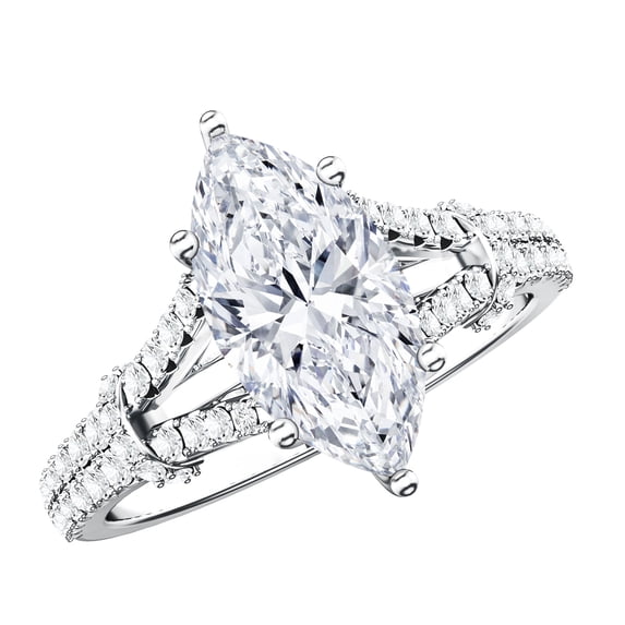 Rosec Jewels Lab Grown Diamond Marquise Engagement Ring 2 Ct - IGI Certified Diamond Statement Ring with Split Shank (E-VS1 Grade), 14K White Gold, US 5.00
