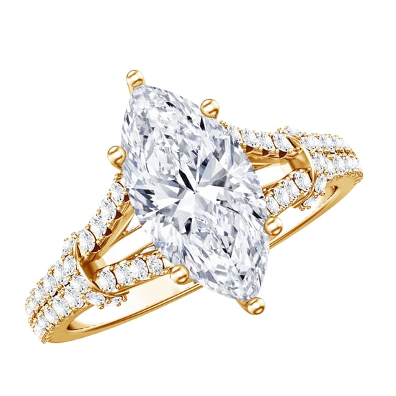 Rosec Jewels Lab Grown Diamond Marquise Engagement Ring 2 Ct - IGI Certified Diamond Statement Ring with Split Shank (E-VS1 Grade), 18K Yellow Gold, US 7.50