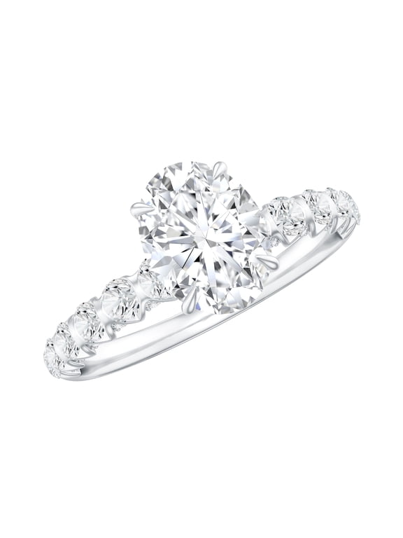 Lab Grown Diamond Oval Engagement Ring 1 Carat - IGI Certified Diamond Solitaire Ring for Women - E-VS1 Grade, 925 Sterling Silver, US 4.00