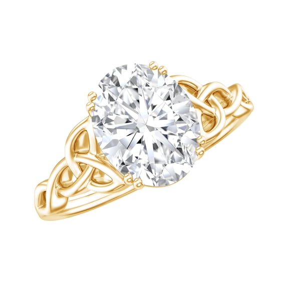 Rosec Jewels - Lab Grown Diamond Oval Engagement Ring 2 Carat - Big Diamond Celtic Knot Ring (7x9 mm, Ef-Vs Quality), 18K Yellow Gold, US 10.50