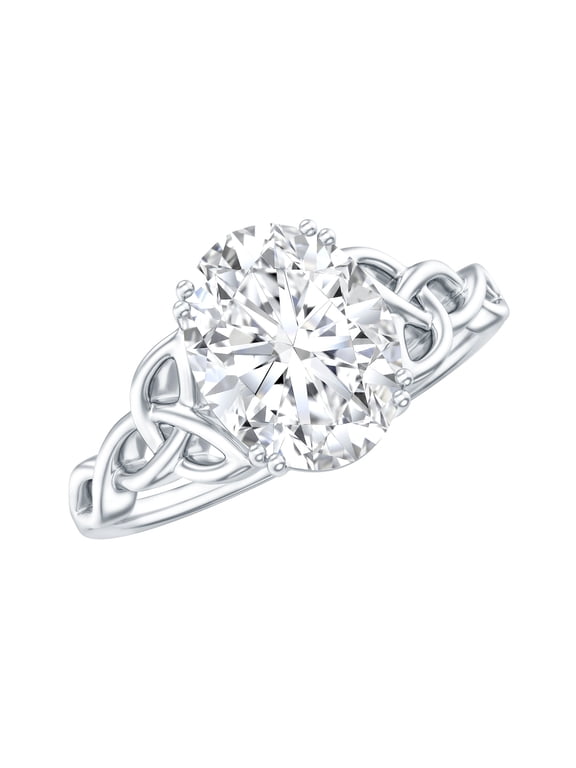 - Lab Grown Diamond Oval Engagement Ring 2 Carat - Big Diamond Celtic Knot Ring (EF-VS Quality), 925 Sterling Silver, US 7.00