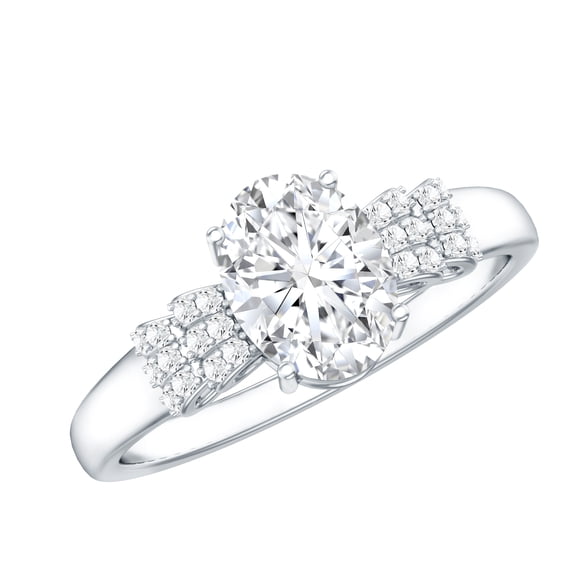 Rosec Jewels Lab Grown Diamond Oval Engagement Ring - Designer Ring for Women (6X8 mm, 1 Carat), 18K White Gold, US 5.00