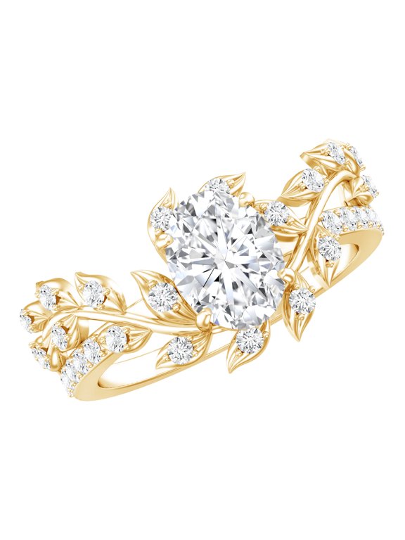 Lab Grown Diamond Oval Engagement Ring for Women - Nature Inspired Ring (1 Carat), 14K Yellow Gold, US 7.00