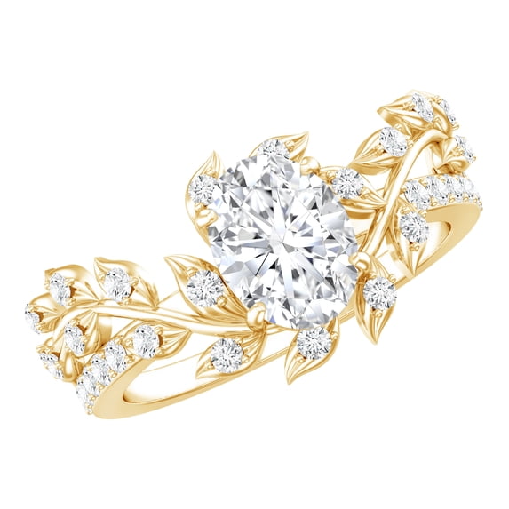 Rosec Jewels Lab Grown Diamond Oval Engagement Ring for Women - Nature Inspired Ring (6X8 mm, 1 Carat), 18K Yellow Gold, US 12.00