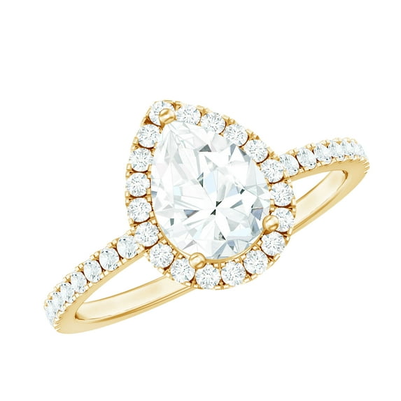 Rosec Jewels Lab Grown Diamond Pear Engagement Ring - Halo Ring - EF-VS Quality - Ready to Gift, 10K Yellow Gold, US 7.50