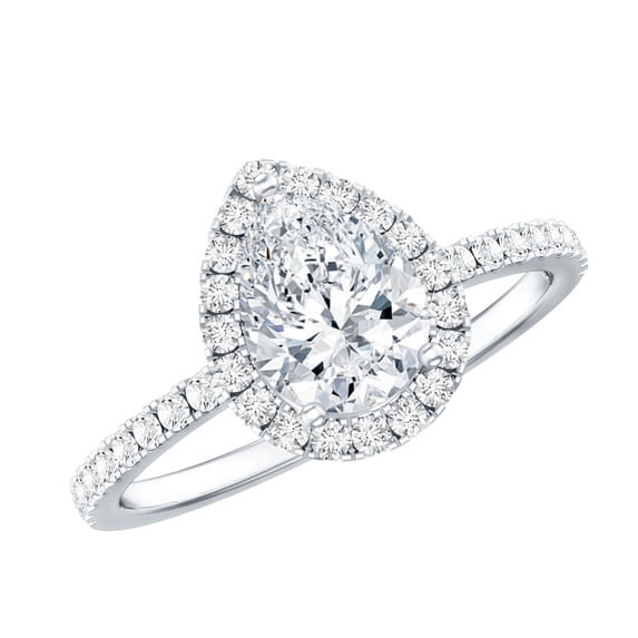Rosec Jewels Lab Grown Diamond Pear Engagement Ring - Halo Ring - EF-VS Quality - Ready to Gift, 14K White Gold, US 9.50