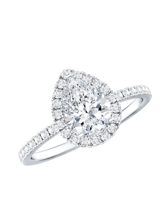 Lab Grown Diamond Pear Engagement Ring - Halo Ring - EF-VS Quality - Ready to Gift, 925 Sterling Silver, US 7.00