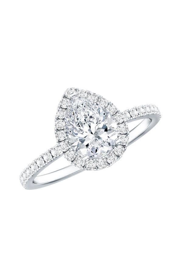 Lab Grown Diamond Pear Engagement Ring - Halo Ring - EF-VS Quality - Ready to Gift, 925 Sterling Silver, US 8.00