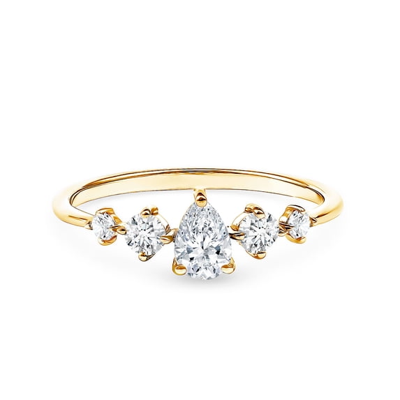 Rosec Jewels Lab Grown Diamond Pear Shaped Engagement Ring - EF-VS Quality Certified - 5 Stone Diamond Ring - with Jewelry Box, 14K Yellow Gold, US 5.00