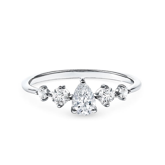 Rosec Jewels Lab Grown Diamond Pear Shaped Engagement Ring - EF-VS Quality Certified - 5 Stone Diamond Ring - with Jewelry Box, 18K White Gold, US 8.50
