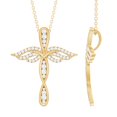 thumbnail image 1 of Rosec Jewels Lab Grown Diamond Cross Pendant (EF-VS Quality Certified) Angel Wings Cross Necklace - Ready to Gift for Christmas, 18K Yellow Gold, 1 of 8