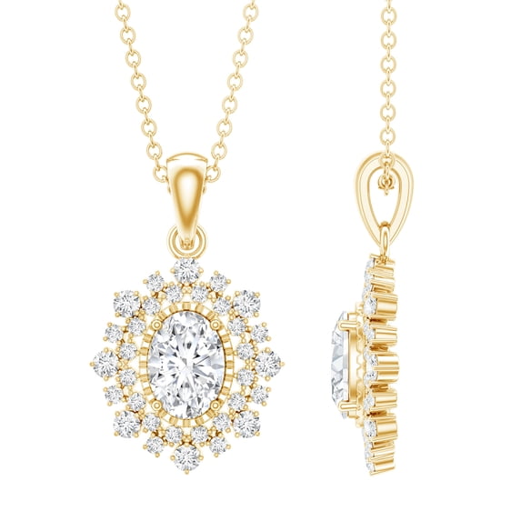 Rosec Jewels Lab Created Diamond Bridal Necklace (EF-VS Grade Certified) - Oval Pendant Necklace Chain - with Jewelry Box, 18K Yellow Gold