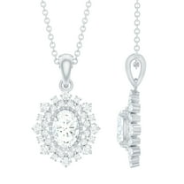 Rosec Jewels Lab Created Diamond Bridal Necklace (EF-VS Grade Certified) - Oval Pendant Necklace Chain - with Jewelry Box, 925 Sterling Silver