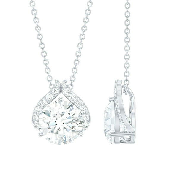 Rosec Jewels Lab Grown Diamond Pendant for Women (EF-VS Grade, with Chain) - Minimalist Necklace for Anniversary, 14K White Gold