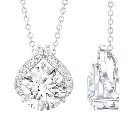 Rosec Jewels Lab Grown Diamond Pendant for Women (EF-VS Grade, with Chain) - Minimalist Necklace for Anniversary, 925 Sterling Silver