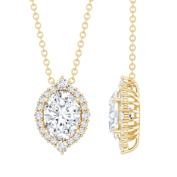 Rosec Jewels Lab Grown Diamond Pendant with Chain, Cocktail Necklace (6X8 mm Oval Diamond, EF-VS Grade), 14K Yellow Gold