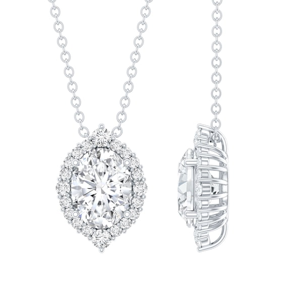 Rosec Jewels Lab Grown Diamond Pendant with Chain, Cocktail Necklace (1 Carat Oval Diamond, EF-VS Grade), 925 Sterling Silver
