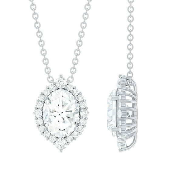Rosec Jewels Lab Grown Diamond Pendant with Chain, Cocktail Necklace (6X8 mm Oval Diamond, EF-VS Grade), 925 Sterling Silver