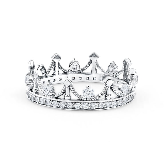 Rosec Jewels Lab Grown Diamond Princess Crown Ring - EF-VS Quality Certified - Eternity Wedding Band for Women - with Jewelry Box, 14K White Gold, US 10.00