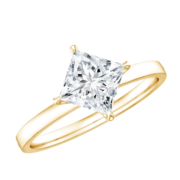 Rosec Jewels Lab Grown Diamond Princess Cut Engagement Ring (1 Carat) - Diamond Solitaire Ring - EF-VS Grade - with Jewelry Box, 14K Yellow Gold, US 8.00