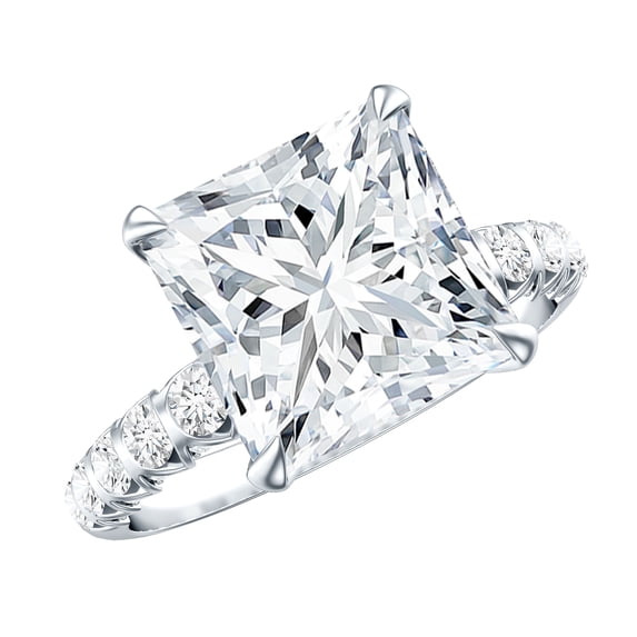 Rosec Jewels Lab Grown Diamond Princess Cut Engagement Ring 5 Carat - E-VS1 Quality - IGI Certified Diamond Solitaire Ring, 925 Sterling Silver, US 4.00
