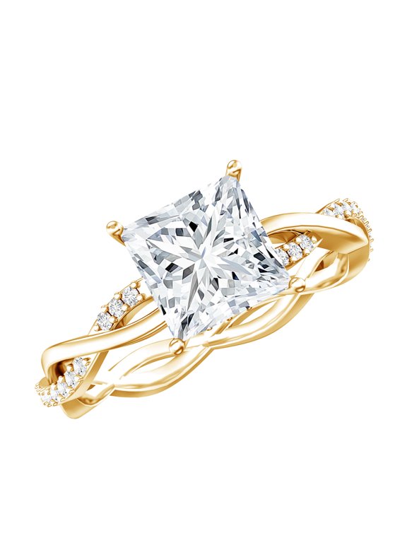 Lab Grown Diamond Princess Cut Engagement Ring with Hidden Halo (2 Carat, E-VS1 Grade) - IGI Certified Diamond Ring, 10K Yellow Gold, US 11.50