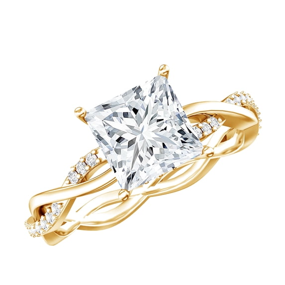 Rosec Jewels Lab Grown Diamond Princess Cut Engagement Ring with Hidden Halo (2 Carat, E-VS1 Grade) - IGI Certified Diamond Ring, 10K Yellow Gold, US 12.50