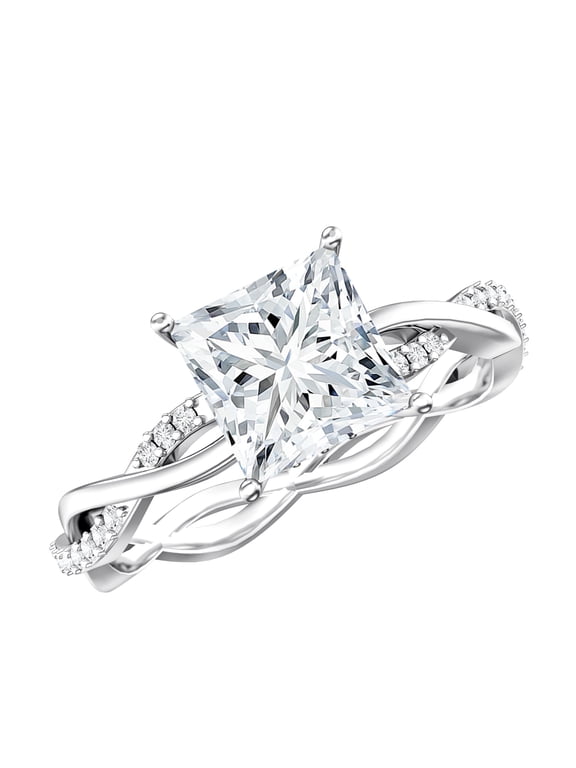 Lab Grown Diamond Princess Cut Engagement Ring with Hidden Halo (2 Carat, E-VS1 Grade) - IGI Certified Diamond Ring, 925 Sterling Silver, US 6.00