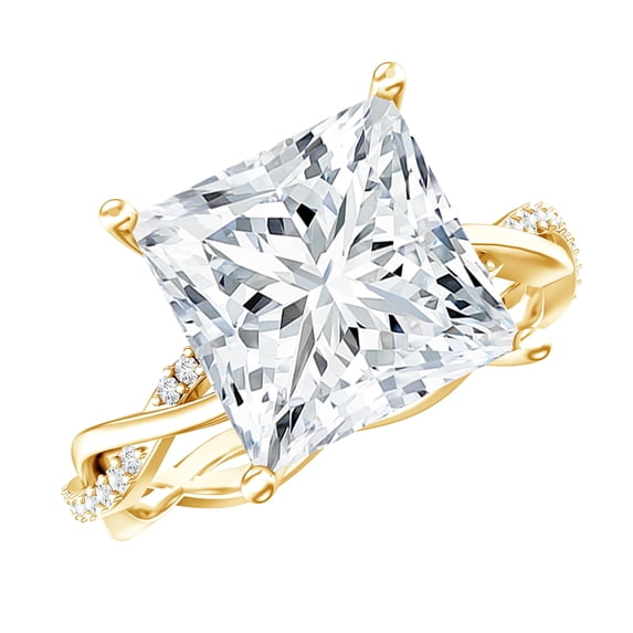 Rosec Jewels Lab Grown Diamond Princess Cut Engagement Ring with Hidden Halo (5 Carat, E-VS1 Grade) - IGI Certified Diamond Ring, 10K Yellow Gold, US 9.00