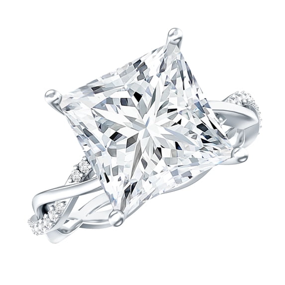 Rosec Jewels Lab Grown Diamond Princess Cut Engagement Ring with Hidden Halo (5 Carat, E-VS1 Grade) - IGI Certified Diamond Ring, 925 Sterling Silver, US 4.00