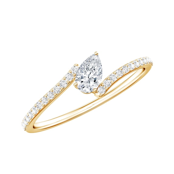 Rosec Jewels Lab Grown Diamond Promise Ring - Ef-Vs Quality Pear Shape Diamond Bypass Ring - Valentines Day Gift, 10K Yellow Gold, US 3.50