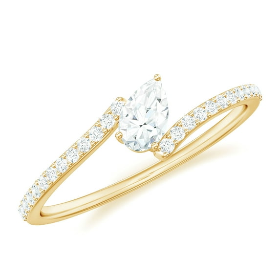 Rosec Jewels Lab Grown Diamond Promise Ring - Ef-Vs Quality Pear Shape Diamond Bypass Ring - Valentines Day Gift, 10K Yellow Gold, US 9.50