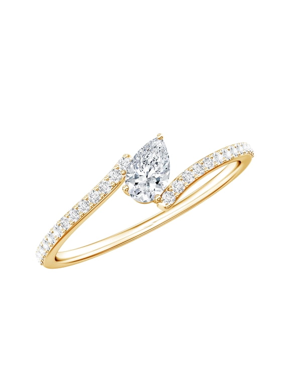 Lab Grown Diamond Promise Ring - Ef-Vs Quality Pear Shape Diamond Bypass Ring - Valentines Day Gift, 14K Yellow Gold, US 7.00