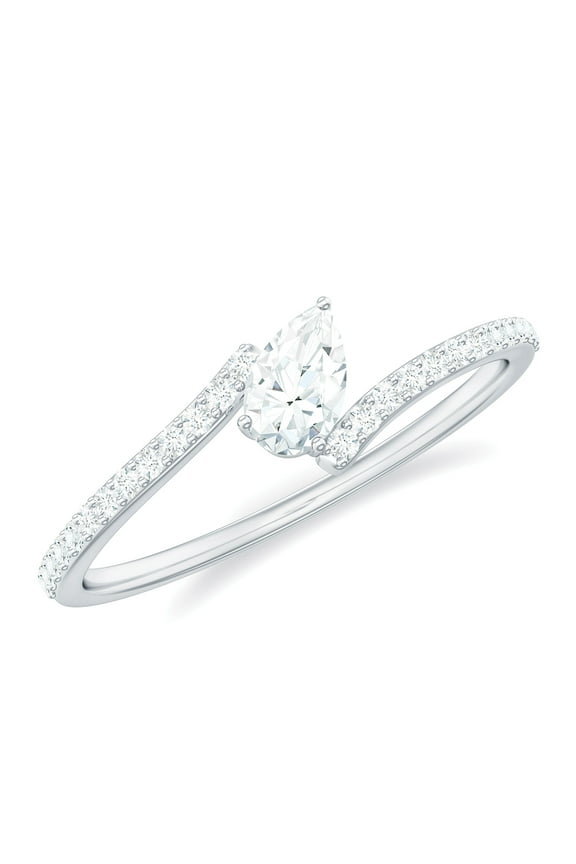 Lab Grown Diamond Promise Ring - Ef-Vs Quality Pear Shape Diamond Bypass Ring - Valentines Day Gift, 925 Sterling Silver, US 4.00