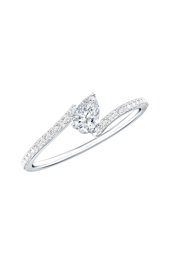 Lab Grown Diamond Promise Ring - Ef-Vs Quality Pear Shape Diamond Bypass Ring - Valentines Day Gift, 925 Sterling Silver, US 4.00