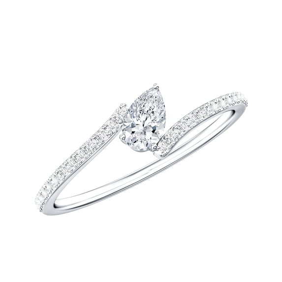 Rosec Jewels Lab Grown Diamond Promise Ring - Ef-Vs Quality Pear Shape Diamond Bypass Ring - Valentines Day Gift, 925 Sterling Silver, US 4.00