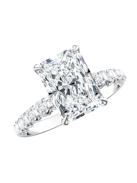 Lab Grown Diamond Radiant Cut Engagement Ring (IGI Certified, E-VS1 Quality) - 3 Carat Diamond Solitaire Ring, 925 Sterling Silver, US 4.00