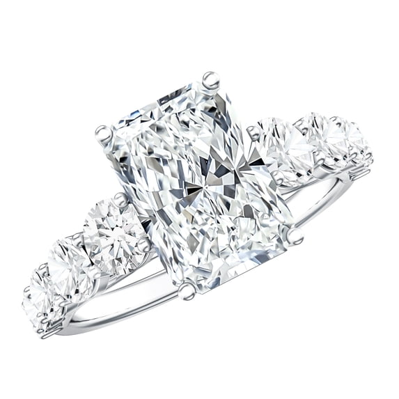 Rosec Jewels Lab Grown Diamond Radiant Cut Engagement Ring with Side Stones (IGI Certified, E-VS1 Quality) - 3 Carat Diamond Ring, 925 Sterling Silver, US 4.00