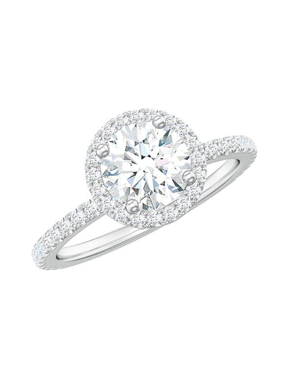 Lab Grown Diamond Round Engagement Ring - Ef-VS Quality Diamond Circle Ring - with Jewelry Box, 14K White Gold, US 7.00