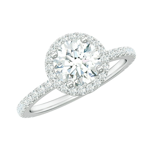 Rosec Jewels Lab Grown Diamond Round Engagement Ring - Ef-VS Quality Diamond Circle Ring - with Jewelry Box, 18K White Gold, US 12.50
