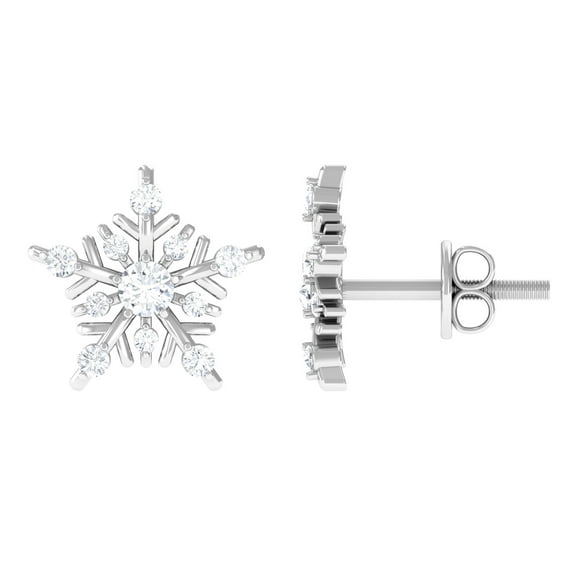 Rosec Jewels Lab Created Diamond Snowflake Stud Earrings for Women (Ef-Vs Quality), with Screw Back - Christmas Gift, 14K White Gold