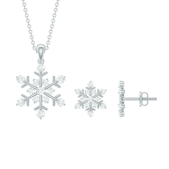 Rosec Jewels Lab Grown Diamond Snowflake Jewelry Set for Women (Ef-Vs Quality) - Ready to Gift Christmas Earring and Necklace Set, 925 Sterling Silver