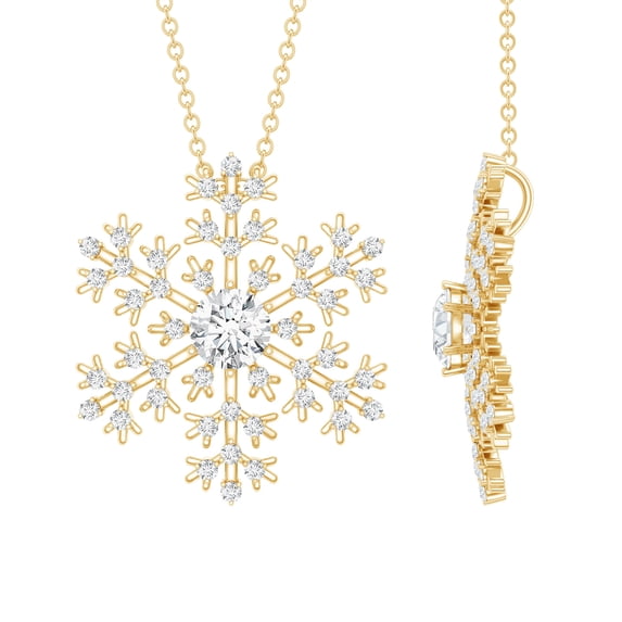 Rosec Jewels Lab Grown Diamond Snowflake Pendant Necklace for Women (EF-VS Quality Certified) - Ready to Gift for Christmas, 14K Yellow Gold