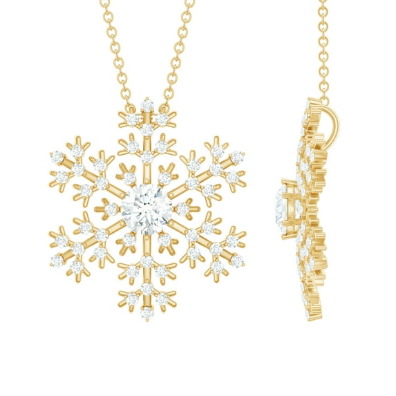 Rosec Jewels Lab Grown Diamond Snowflake Pendant Necklace for Women (EF-VS Quality Certified) - Ready to Gift for Christmas, 14K Yellow Gold