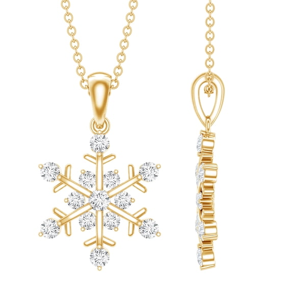 Rosec Jewels Lab Grown Diamond Snowflake Pendant with Chain (Ef-Vs Quality) - Winter Jewelry for Christmas (Ready to Gift), 18K Yellow Gold