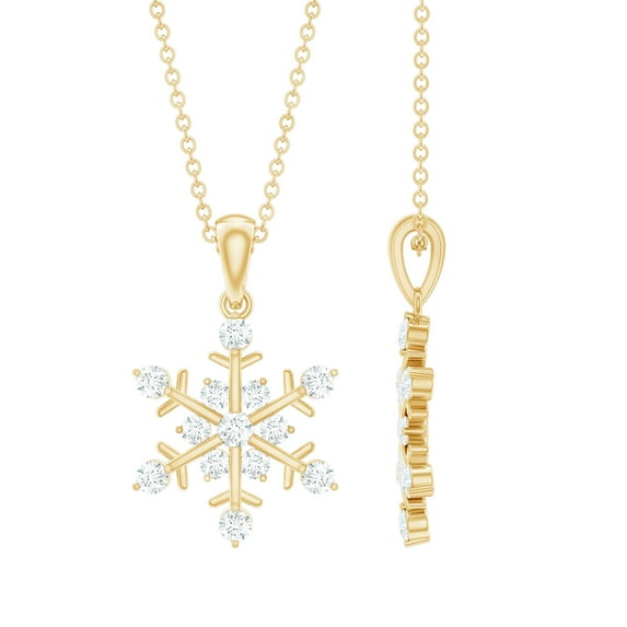 Rosec Jewels Lab Grown Diamond Snowflake Pendant with Chain (Ef-Vs Quality) - Winter Jewelry for Christmas (Ready to Gift), 18K Yellow Gold