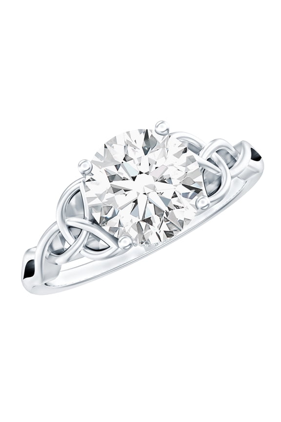 Lab Grown Diamond Solitaire Engagement Ring 2 Ct - 8 mm Round Diamond Knot Ring - Ef-VS Quality, 925 Sterling Silver, US 7.00