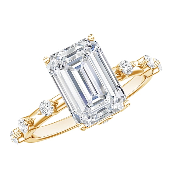 Rosec Jewels Lab Grown Diamond Solitaire Engagement Ring 3 Carat - E-VS1 Quality - IGI Certified Emerald Cut Diamond Ring, 18K Yellow Gold, US 5.00