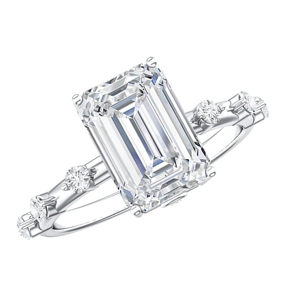 Rosec Jewels Lab Grown Diamond Solitaire Engagement Ring 3 Carat - E-VS1 Quality - IGI Certified Emerald Cut Diamond Ring, 925 Sterling Silver, US 4.00