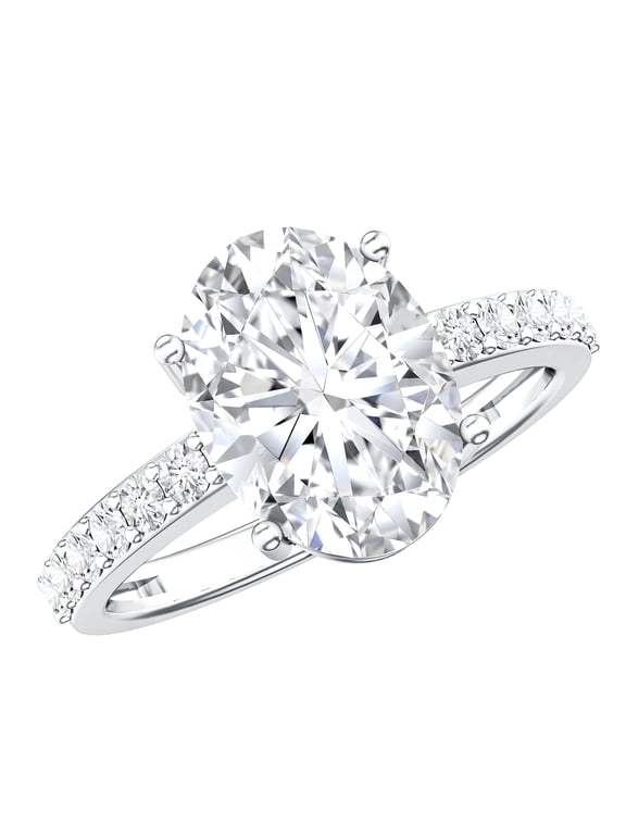 Lab Grown Diamond Solitaire Engagement Ring 3 Carat - IGI Certified Oval Diamond Ring for Women - E-VS1 Grade, 925 Sterling Silver, US 4.00